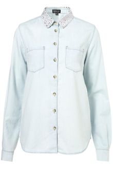 Topshop Sparkle Collar Bleach Shirt - Lyst