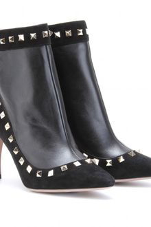 Valentino Rockstud Suede and Leather Ankle Boots - Lyst
