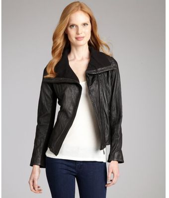 Doma Black Leather Zip Standing Collar Jacket - Lyst
