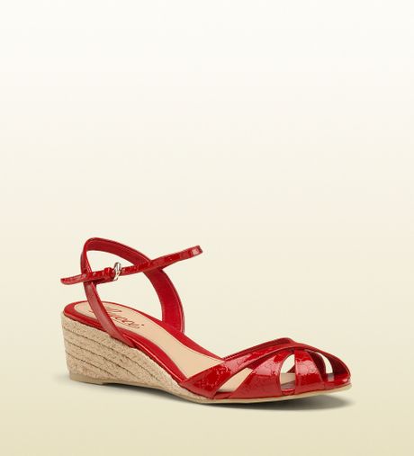 Gucci Penelope Low Heel Espadrille Wedge in Red | Lyst