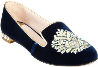 Miu Miu Velvet Embroidered Slipon - Lyst