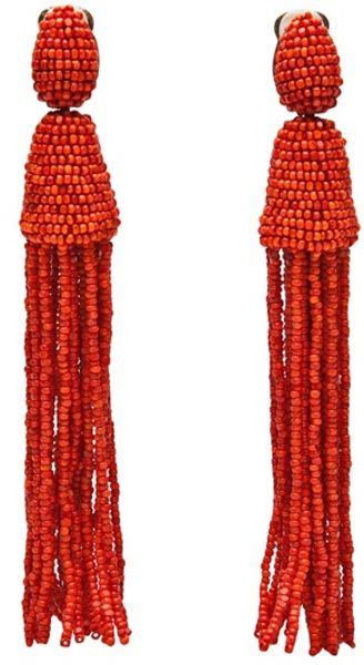 Oscar De La Renta Head Beaded Tassel Earrings in Red (orange) - Lyst