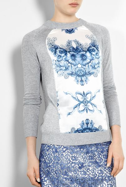 Preen Kitten China Print Silk Front Jumper in Blue (grey) - Lyst