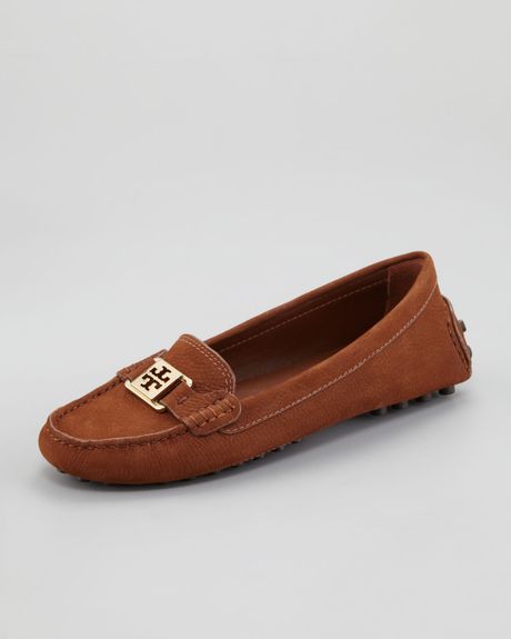 Tory Burch Kendrick Tumbled Suede Logo Driver in Brown (park bench ...