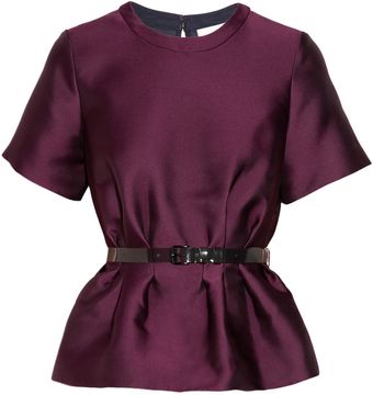 3.1 Phillip Lim Belted Satin Twill Peplum Top - Lyst