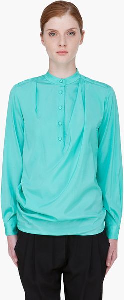3.1 Phillip Lim Turquoise Draped Blouse in Blue (turquoise) - Lyst