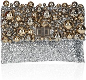 Anya Hindmarch Valorie Bells Embellished Glitterfinished Leather Clutch - Lyst