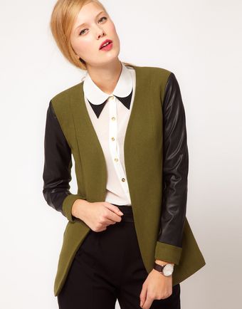 Asos Blazer with Leather Look Sleeves - Lyst
