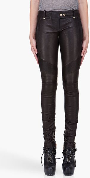 Balmain Black Leather Biker Leggings - Lyst