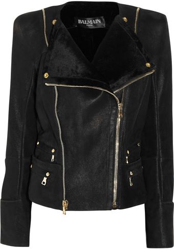 Balmain Shearling Biker Jacket - Lyst