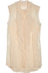Oscar de la Renta Ruffled Chantilly Lace Blouse