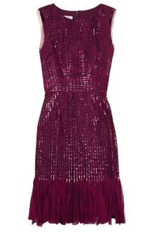 Oscar de la Renta Silk Chiffon Appliquéd And Sequined Silk Tulle Dress - Lyst