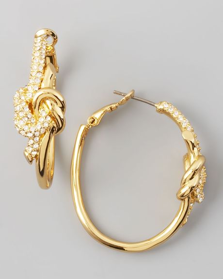 Rachel Zoe Pave Love Knot Hoop Earrings in Gold - Lyst