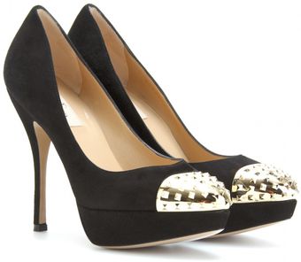 Valentino Suede Pumps with Studded Capped Toe - Lyst