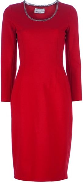 Yves Saint Laurent Fitted Pencil Dress in Red - Lyst