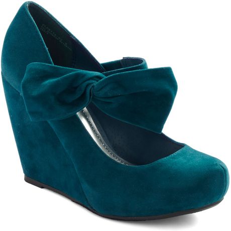 Modcloth Rules Of The Bowed Wedge in Teal in Green (teal) - Lyst