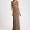 Theia Beaded Asymmetrical Gown in Brown (mocha) - Lyst