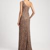 Theia Beaded Asymmetrical Gown in Brown (mocha) - Lyst