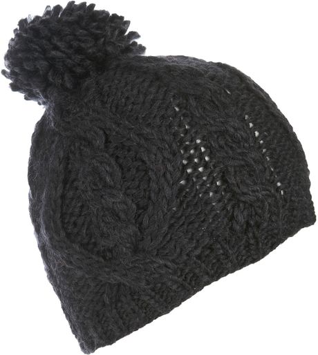 topshop  in Pom Topshop beanie Cable Black hat Lyst Beanie   Hat (charcoal)