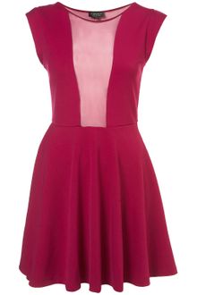 Topshop Mesh Insert Skater Dress - Lyst