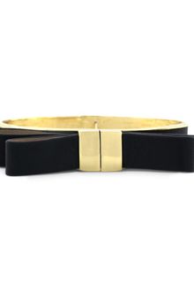 Vince Camuto Gold Tone Black Leather Bow Tie Hinge Bangle Bracelet - Lyst