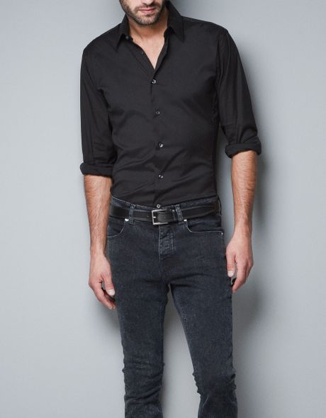 sơ mi nam đen zara man chính hãng full tem tag giá 400k - 2