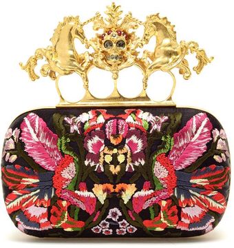 Alexander McQueen Embroidered Satin Box Clutch - Lyst
