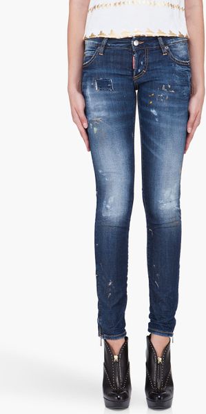 Dsquared2 Super Slim Paint Marked Jeans in Blue (navy) - Lyst