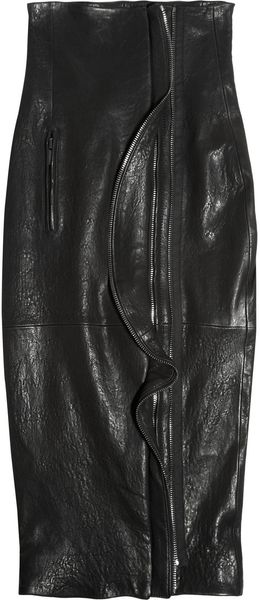 Haider Ackermann Highwaisted Ruffled Leather Pencil Skirt - Lyst