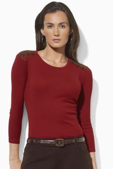Lauren by Ralph Lauren Fauxsuede Trimmed Crewneck - Lyst