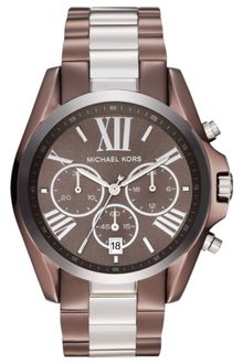 Michael Kors Womens Chronograph Bradshaw Espresso and Silver Tone Stainless Steel Bracelet 43mm - Lyst