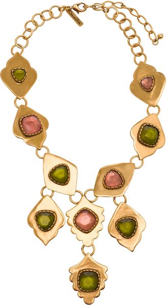 Oscar de la Renta Multi Link Green and Pink Necklace - Lyst