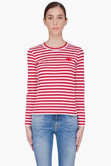 Play Comme Des Garçons Red Striped Emblem Tshirt - Lyst