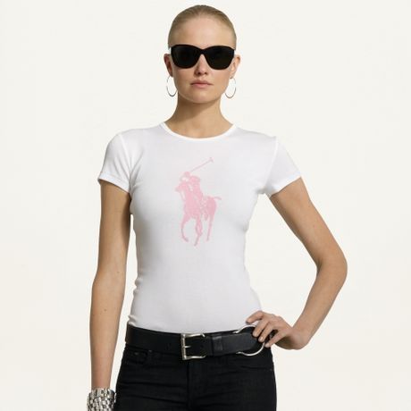 Ralph Lauren Pink Pony Slimfit Pony Tee in White - Lyst