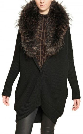 Roberto Cavalli Raccoon Fur Wool Silk Knit Cardigan - Lyst