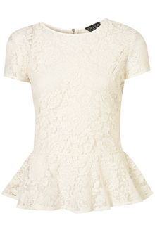Topshop Lace Zip Back Peplum Top - Lyst