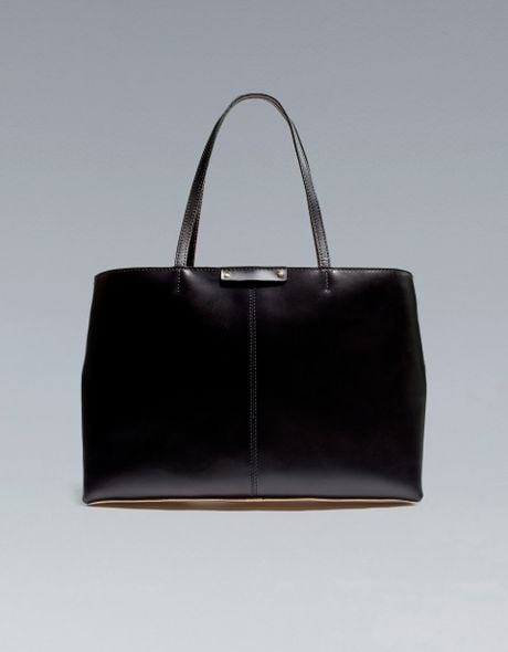 Zara Leather Tote Shopper in Black | Lyst