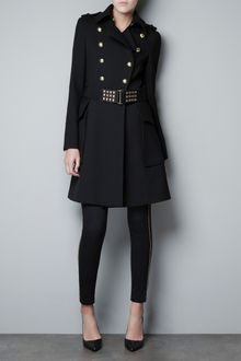Zara Overcoat with Bellows Pocket and Belt - Lyst