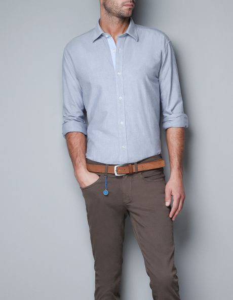 Zara Shirt with Elbow Patches and Contrast Detailing in Blue for Men