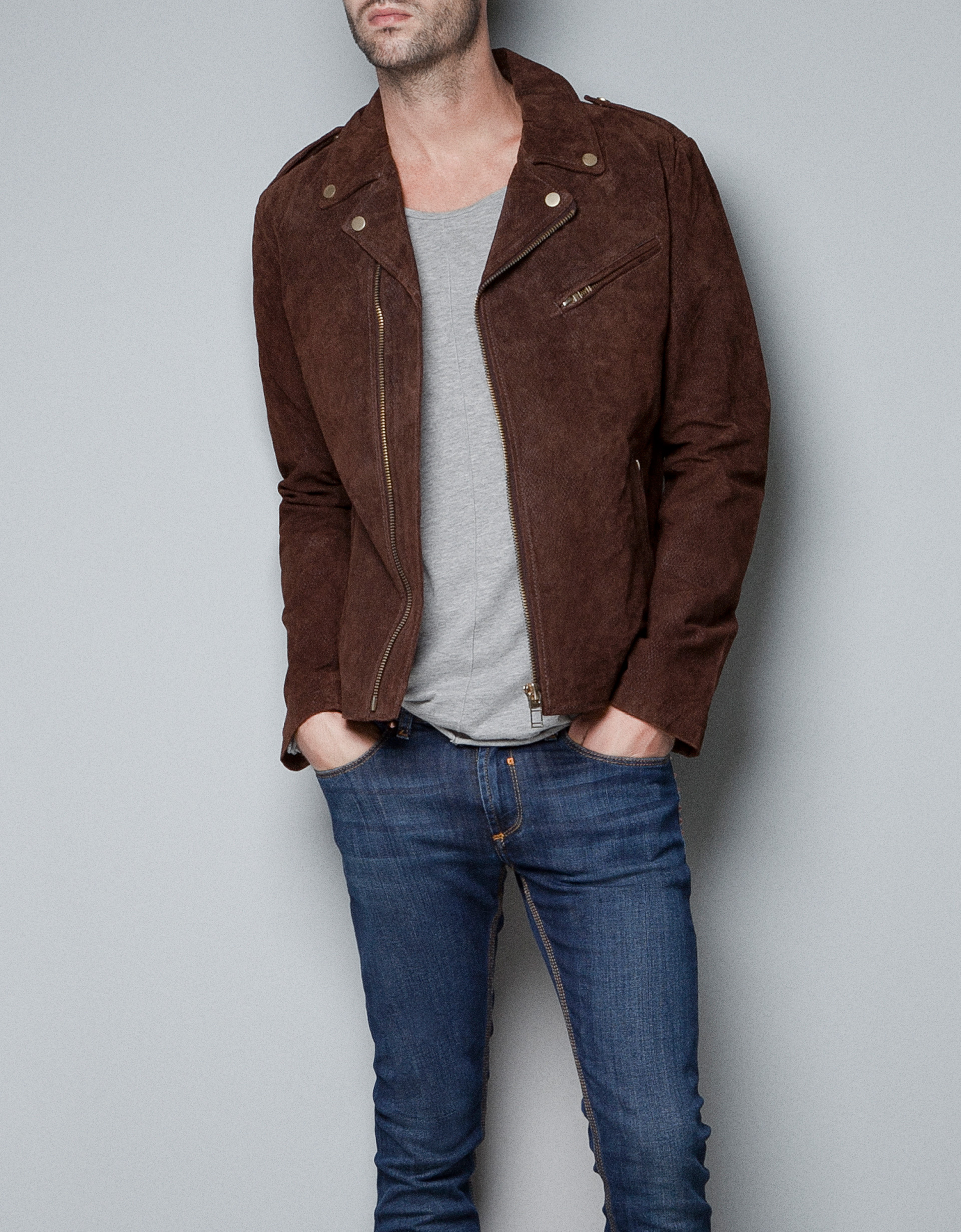 Zara Pekary Biker Jacket In Brown For Men Lyst