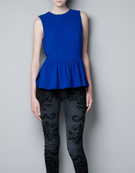 Zara Plain Coloured Peplum Top in Blue (deep blue)