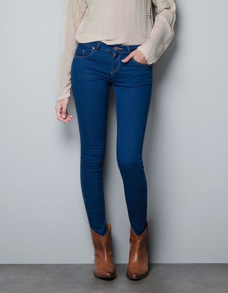 Zara Skinny Jeans with Zips At The Hem in Blue (indigo) | Lyst