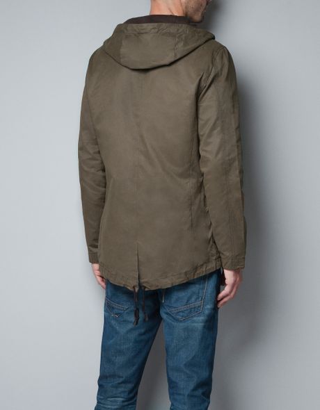Zara Parka with Hood in Green for Men (khaki) | Lyst