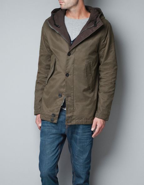Zara Parka with Hood in Green for Men (khaki) | Lyst