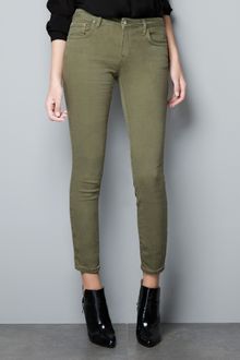 Zara Slim Fit Pop Fabric Jeans - Lyst