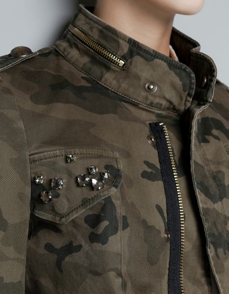 Zara Zipped Camouflage Jacket in Khaki | Lyst