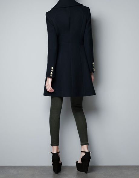 Zara Double Breasted Overcoat with Golden Button in Blue (navy) | Lyst