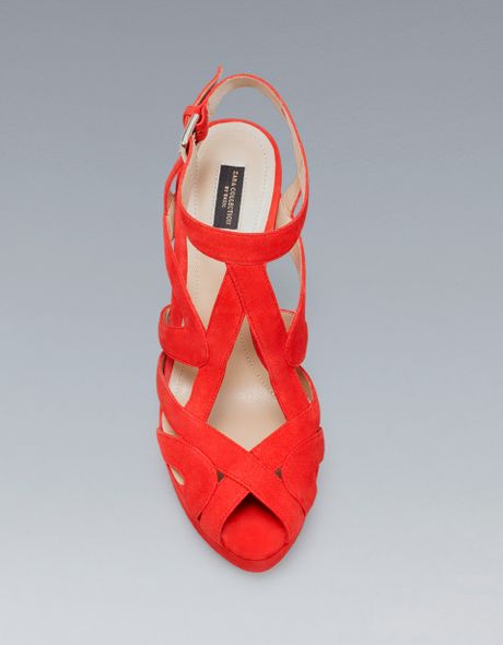 Zara High Heel Platform Sandal in Red | Lyst