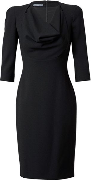 Alexander Mcqueen Crepe Wool Pencil Dress in Black - Lyst