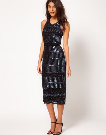 Asos Midi Dress with Holographic Embellishment - Lyst